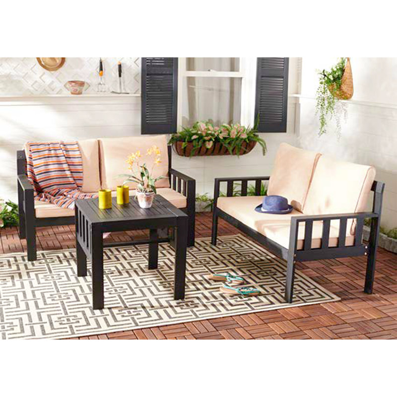 Proust Acacia 4 - Person Patio Conversation Set with Cushions, Gray Frame/Beige Cushion