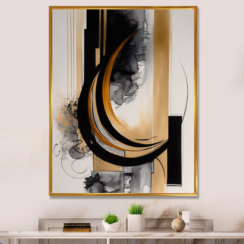 Gold Touch Art Deco II - Art mural abstrait, H 40 po x l 30 po x P 1,5 po, Toile tendue