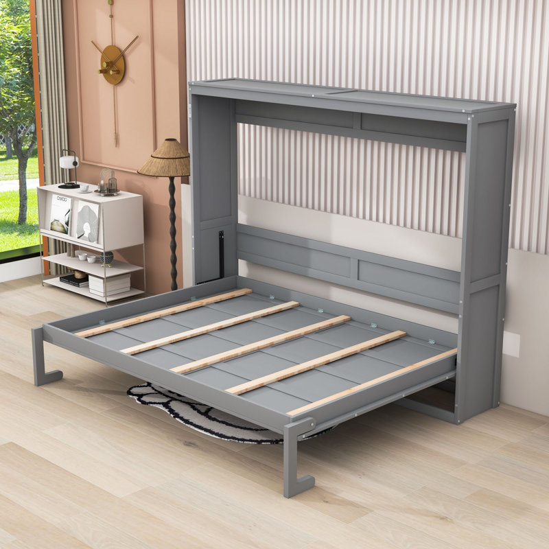 Lit escamotable en bois Hartzell, gris, Grand