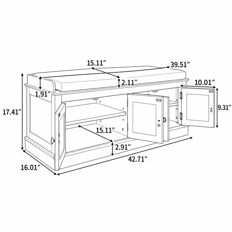 Linen Blend Upholstered Storage Bench, Gray Wash