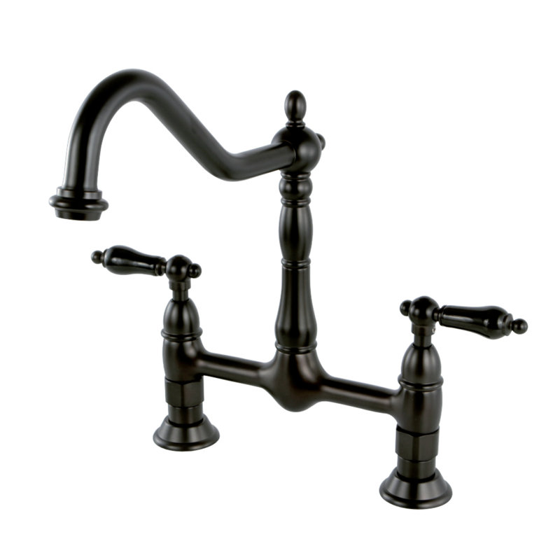 Robinet de cuisine à deux poignées et pont à deux trous Kingston, Bronze frotté à l'huile