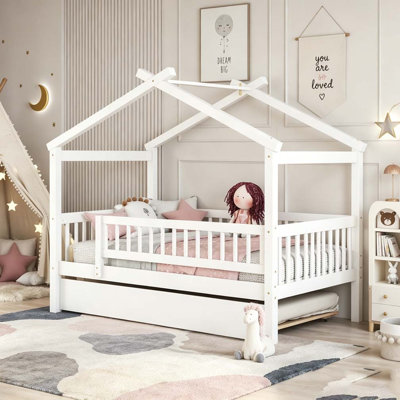 Wooden House Bed with Trundle Bed