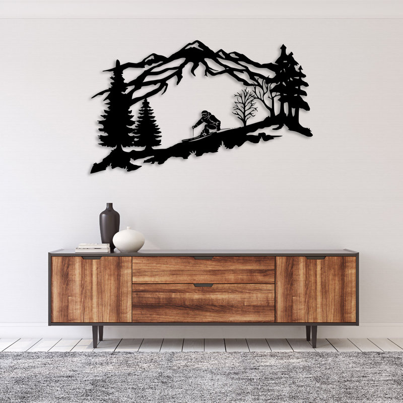 Mountain Skier Metal Wall Art - Ski Adventure Wall Art - Skier Silhouette Mountain Design Sculpture - Winter Sports Wall Hanging - Modern Industrial Metal Art - Outdoor Adventure Home Decor - Bold Statement Art Piece