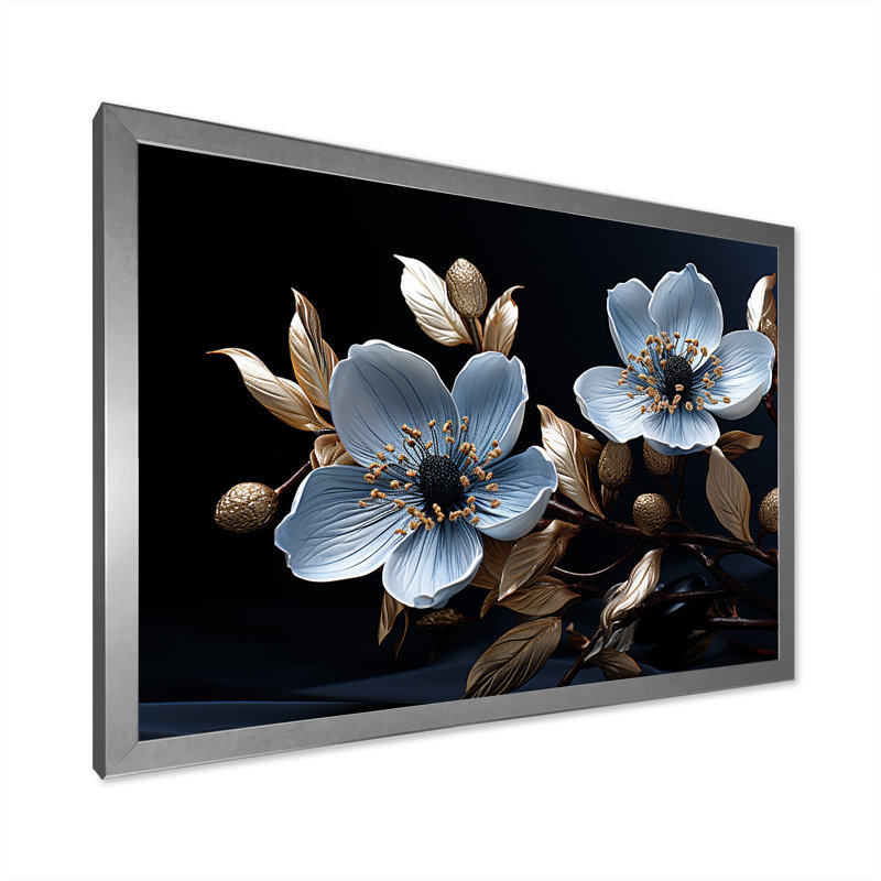 Cornouiller noir Reverie III sur toile, Cadre de coin argenté fermé, H 16 po x l 32 po x P 1 po
