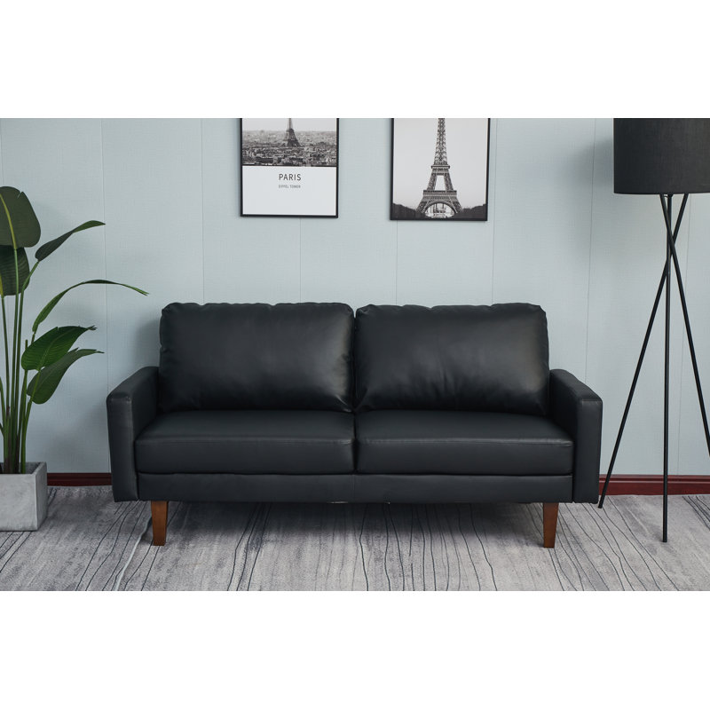 Clarica 70'' Faux Leather Sofa, Black Faux Leather