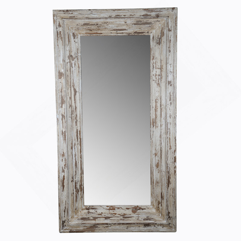39x3.5x75" Full Length Rectangle Floor Mirror with Distressed Wood Frame