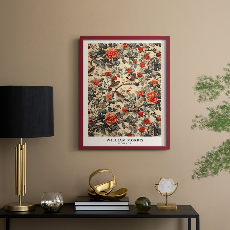 Imprimé encadré en bois massif de la série CCXCI de Wm Morris, H 11 po x l 9 po, Rouge