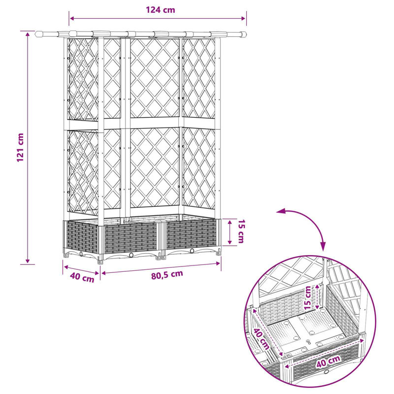 Raised Garden Bed, Light Grey, 121cm H x 124cm W x 40cm D