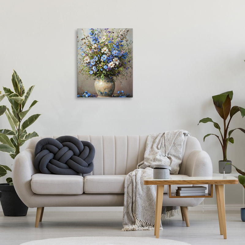 Toile de bouquet de fleurs céruléennes, design par Franklyn Gregory, H 30 po x l 24 po