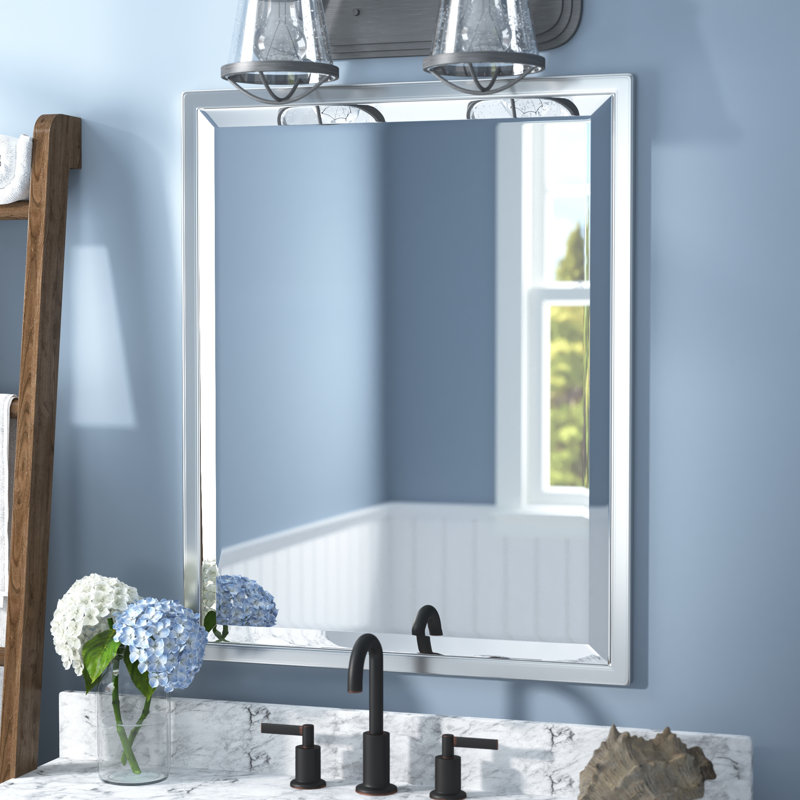 30x24" Chrome Stainless Steel Metal Beveled Wall Mirror for Bathroom Vanity, Bedroom, Living Room, Hallway, Entryway 