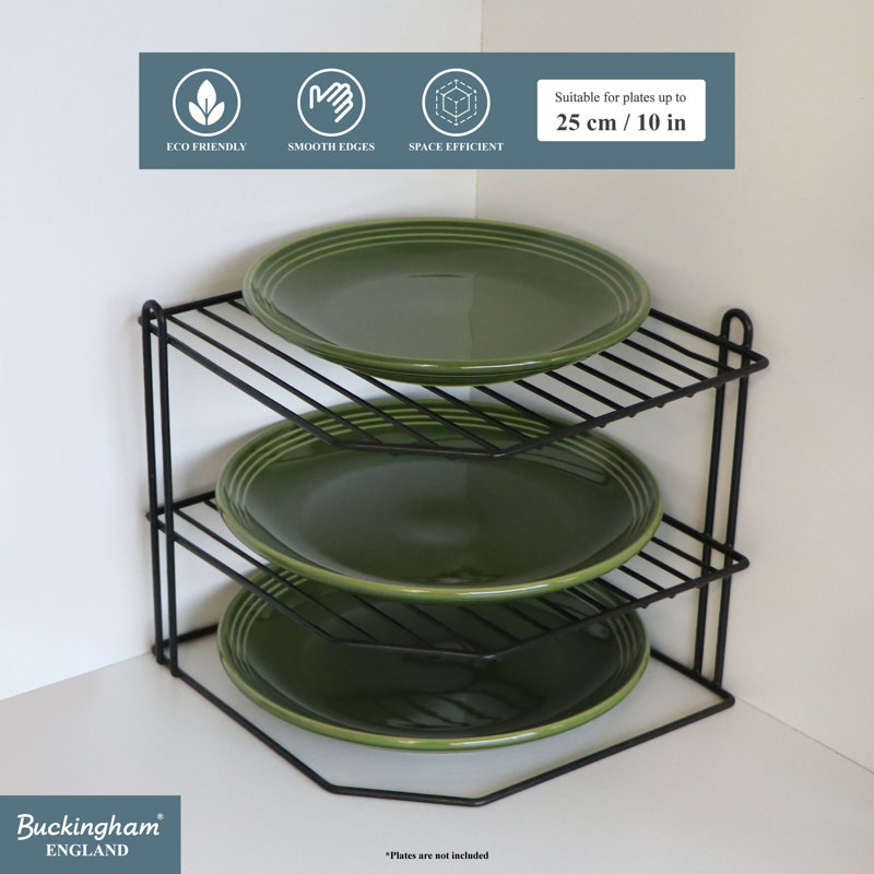 Buckingham 3 Tier Corner Plate Rack Kitchen Cupboard Tidy Storage Organiser, Black