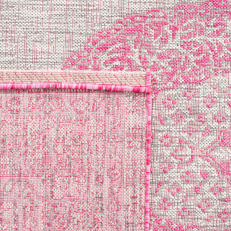 Auburn Hooked Grey/Pink Indoor/Outdoor Rug, Rectangle 79 x 152 cm