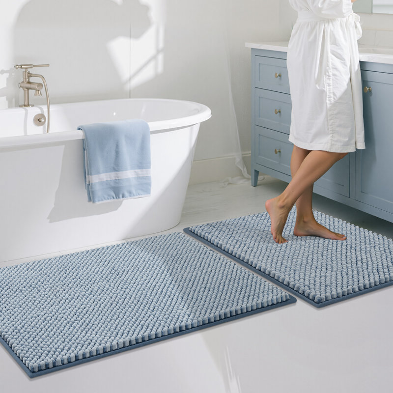 Thick Soft Absorbent Non Slip Boho Bath Mats, 20*32+16*24, Light Blue