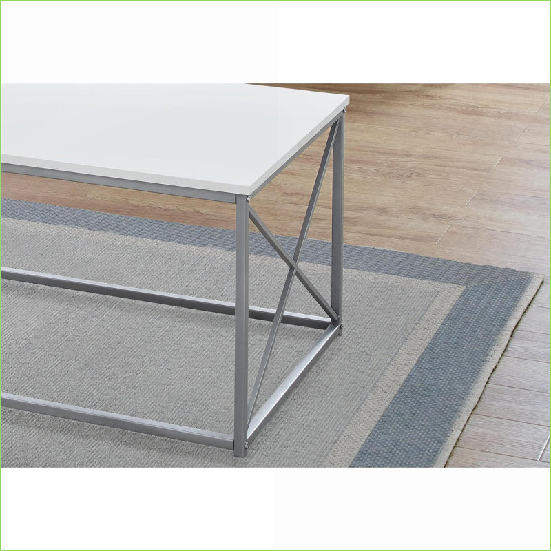 Ensemble de tables basses contemporaines en stratifié blanc avec 2 tables de bout, structure en métal gris, robuste Vaste surface pour le salon