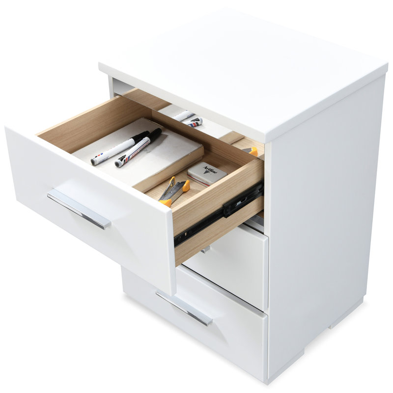 Table de chevet 3 tiroirs Sloan Belmont, Blanc