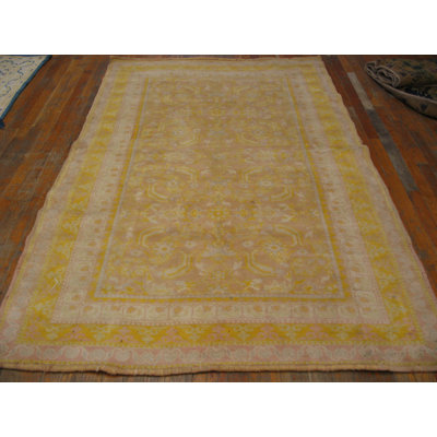 Tapis Agra en coton délavé de couleur jaune clair délavé Herati