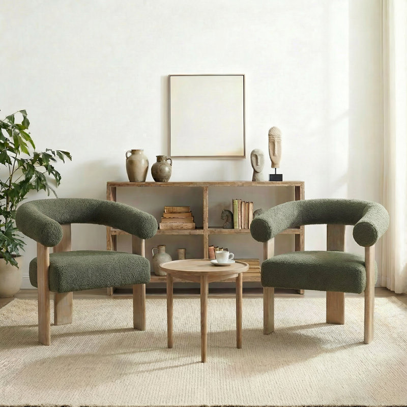  Chaise rembourrée avec accoudoirs demi-tonneau, Vert sauge