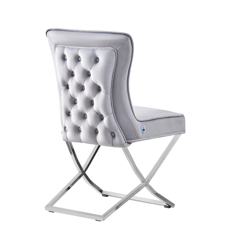 Zakrzewski Modern Velvet Dining Chair - Ergonomic Velvet Upholstered Back with Golden Stainless Steel Frame - Side Chair for Kitchen Living Room Dining Room Set of 2