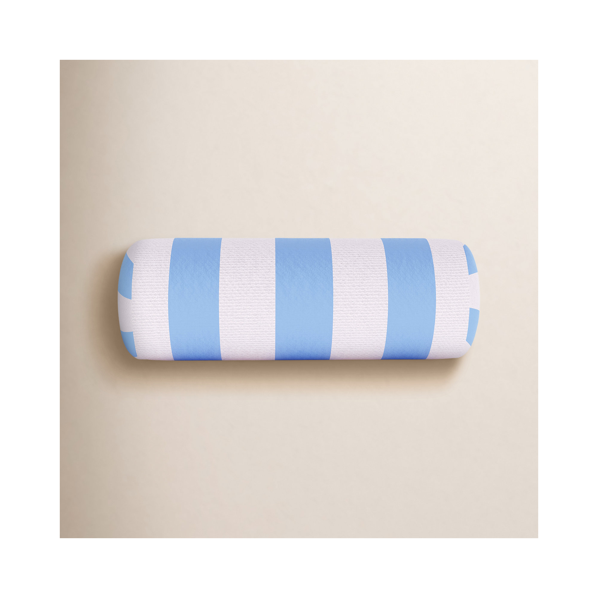 Outdoor/Indoor Bolster Pillow, White/Light Blue Striped