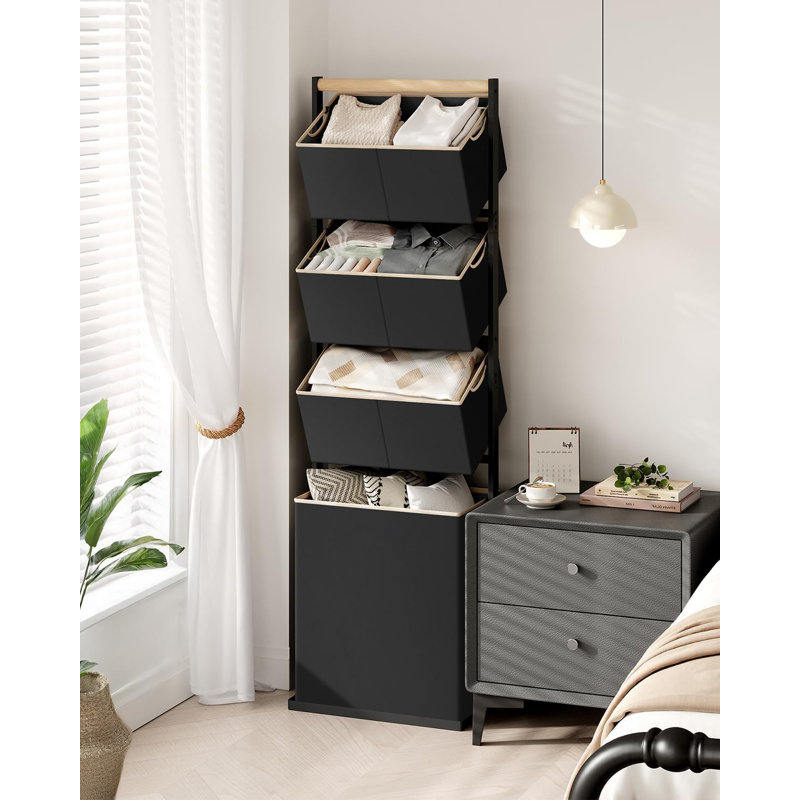 4-Tier Black Vertical Laundry Basket,Laundry Hamper Sorter for Small Space