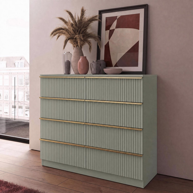Solid Wood 104 cm W Chest of 8 Drawers