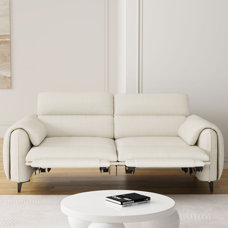 Attalia 74.8-Inch 3D Velvet Fabric Pillow Arm Dual Motor Reclining Sofa with Adjustable Headrest and USB Port