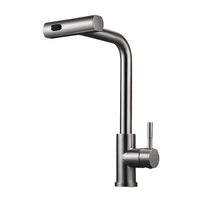 Robinet de cuisine moderne GATUSOO en acier inoxydable, douchette extractible pivotante à 360° avec 3 jets, bec haut, poignée unique, tige de fixation extra-longue de 80 mm pour comptoirs épais (norme américaine), valve en céramique sans plomb certifiée CUPC, kit d'installation facile à réaliser soi-même
