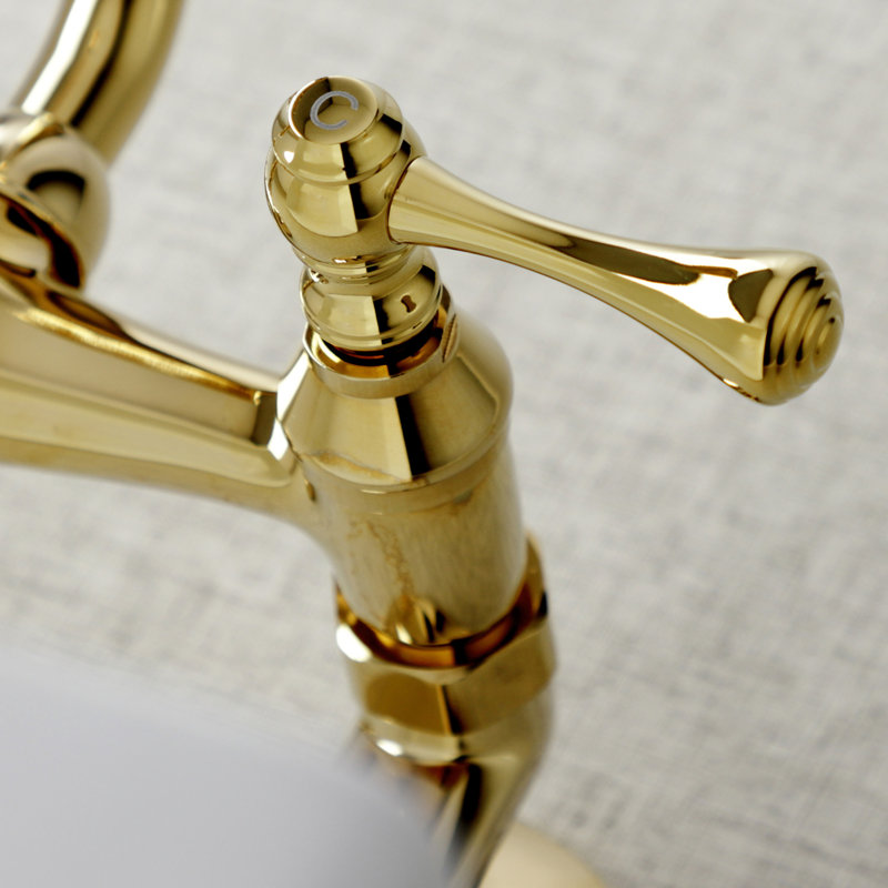 Kingston Brass Kingston Double-Handle 2-Hole Wall-Mount Bridge Kitchen Faucet, Polished Brass