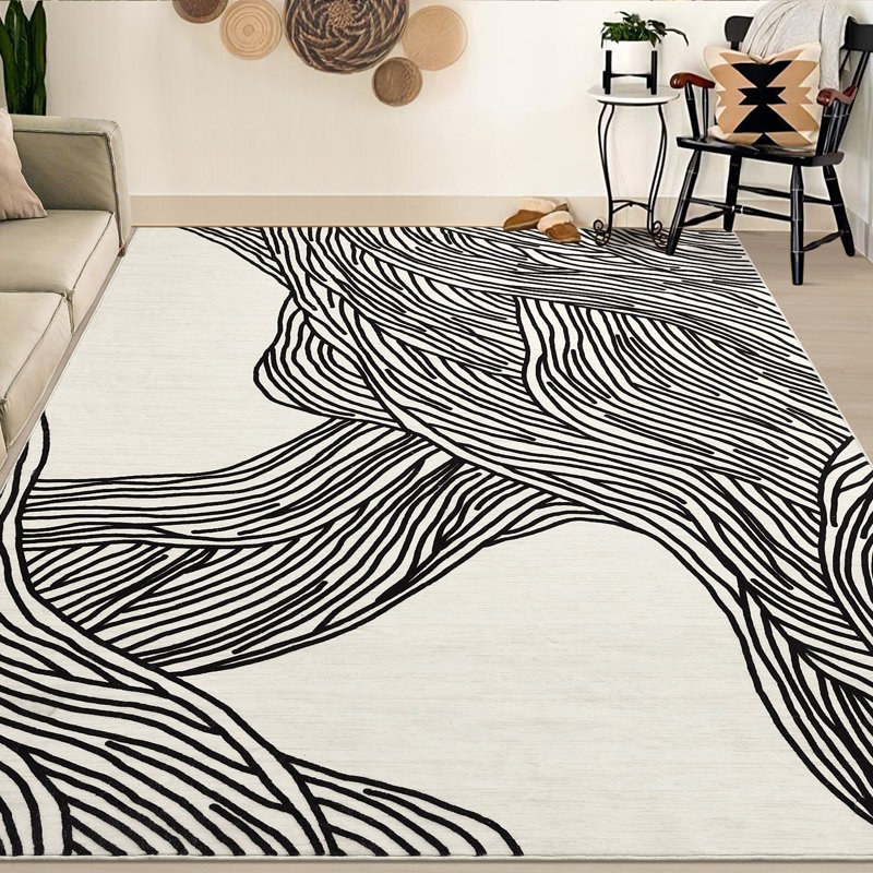 Tapis à motif abstrait lavable pour l'intérieur, moderne, à poils courts, à poils courts et contemporain