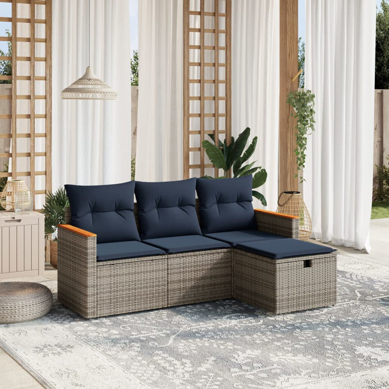 Ensemble de canapé de patio avec coussins 4 pièces Ebern Designs, Marine, Gris