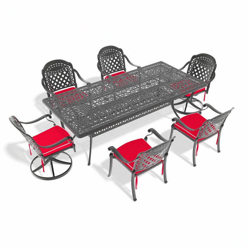 Ensemble de salle à manger toutes saisons en fonte d'aluminium avec chaises confortables et table polyvalente, 6