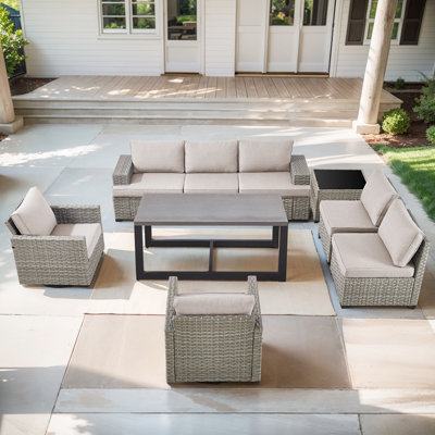 Clute Arnoltice 7 - Person Outdoor Wicker Rattan Patio Sofa Seating Group With Armless Chairs And Coffee Table