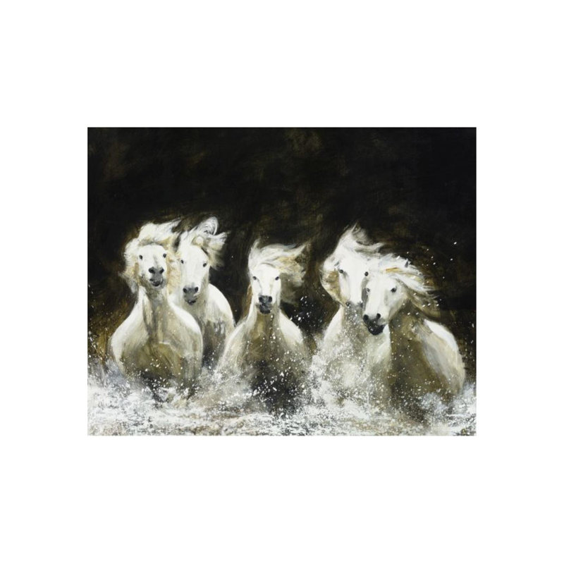 «Sea Horses» par Paul Ngo - Peinture, Image au pinceau gel sur toile giclée, H 54 po x l 68 po x P 1,5 po