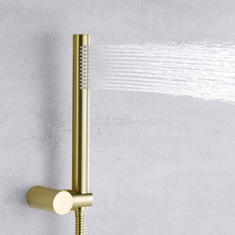 Système de robinet de douche avec douche à main et valve brute en laiton, Or brossé