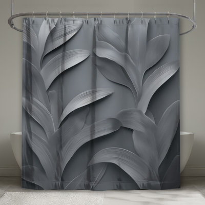 Gray Metallic Leaves Shower Curtains Extra Long