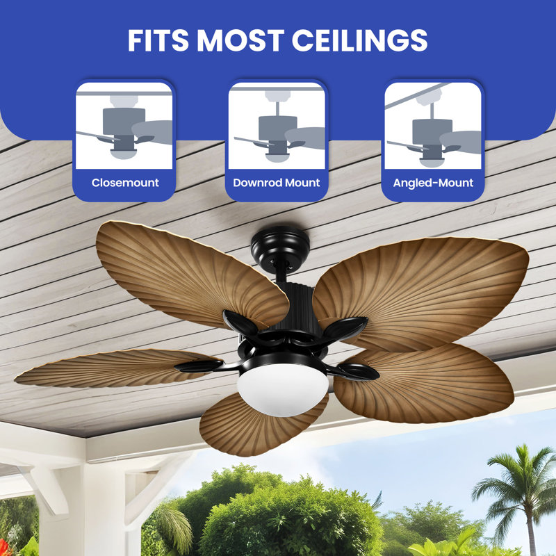 Akam 52'' Brown Tropical Ceiling Fan with LED Light and Remote