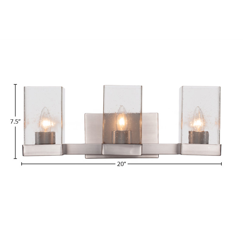 Barre d'éclairage de salle de bain 3 lumières Nouvelle au fini graphite avec verre carré transparent de 4 po