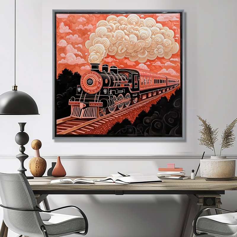 Impression sur toile Train Majestic, H 36 po x l 36 po, Reproduction avec cadre flottant, Argent argent