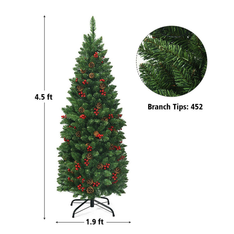 Arbre de Noël vert avec lumières DEL et pommes de pin, 4.5'