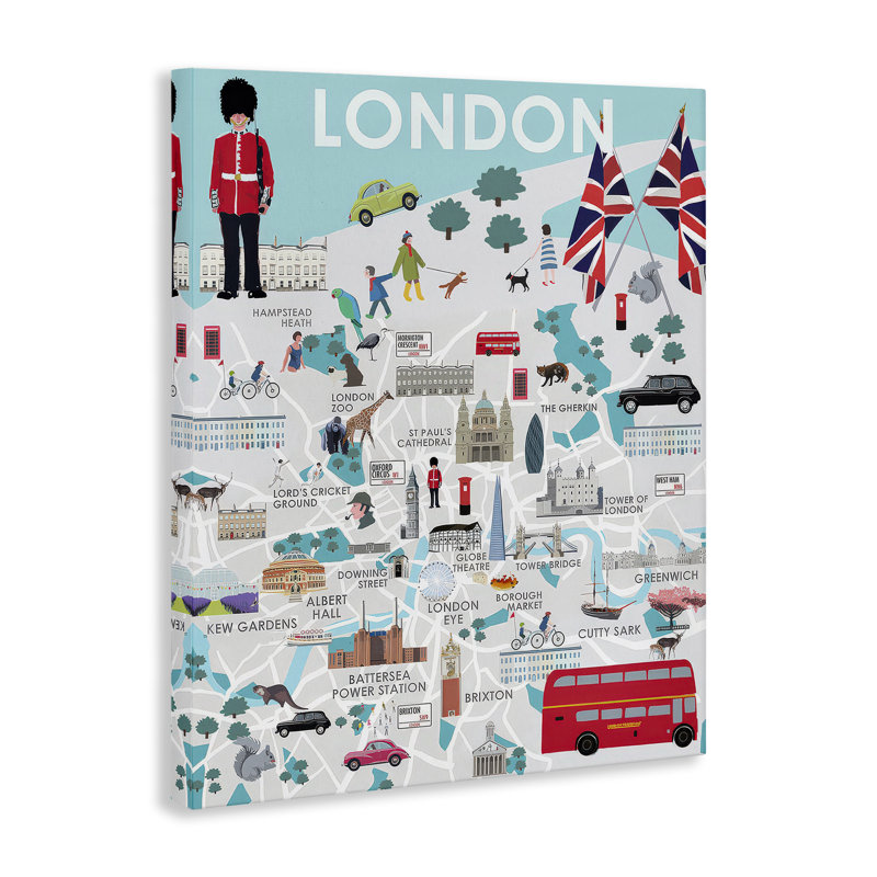 Art mural sur toile London Landmark Map par Betty Boynes, H 30 po x l 24 po