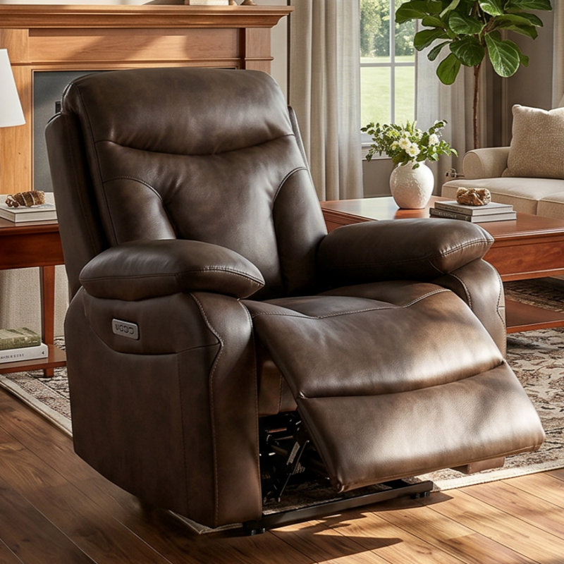 Fauteuil inclinable électrique à deux moteurs l 35,8 po en cuir végétalien avec appui-tête électrique, Espresso