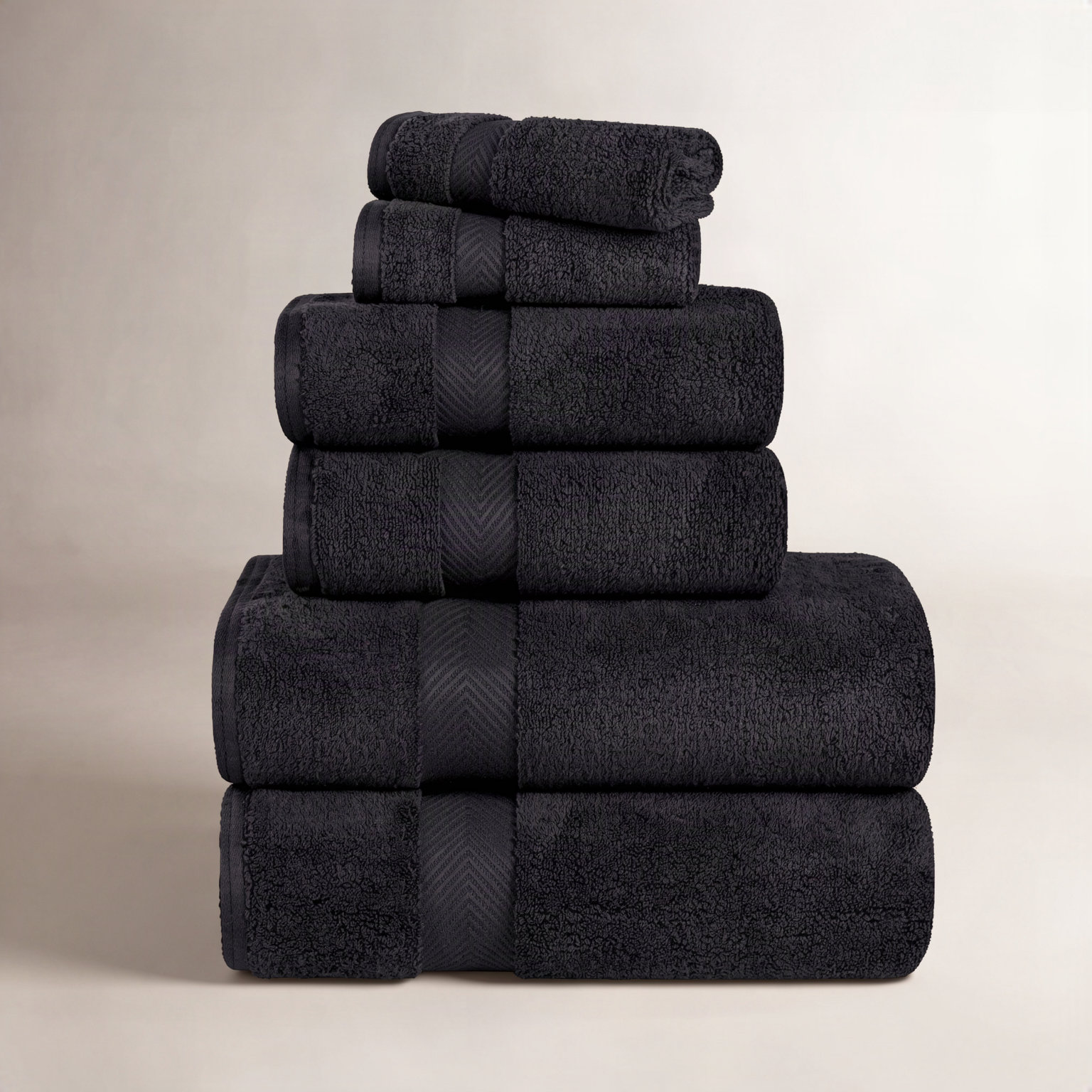 Hamachi 6-Piece Cotton Towel Set, Black, 6 Piece Towel Set