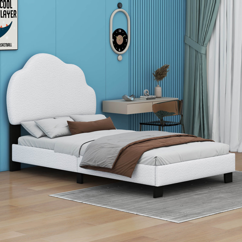 Upholstered Platform Bed With Cloud-Shaped Headboard