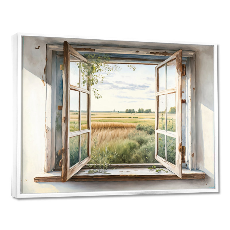 «Window to Landscape Views IV - Farm Landscape», art mural, 24" H x 32" W, White Floater Framed