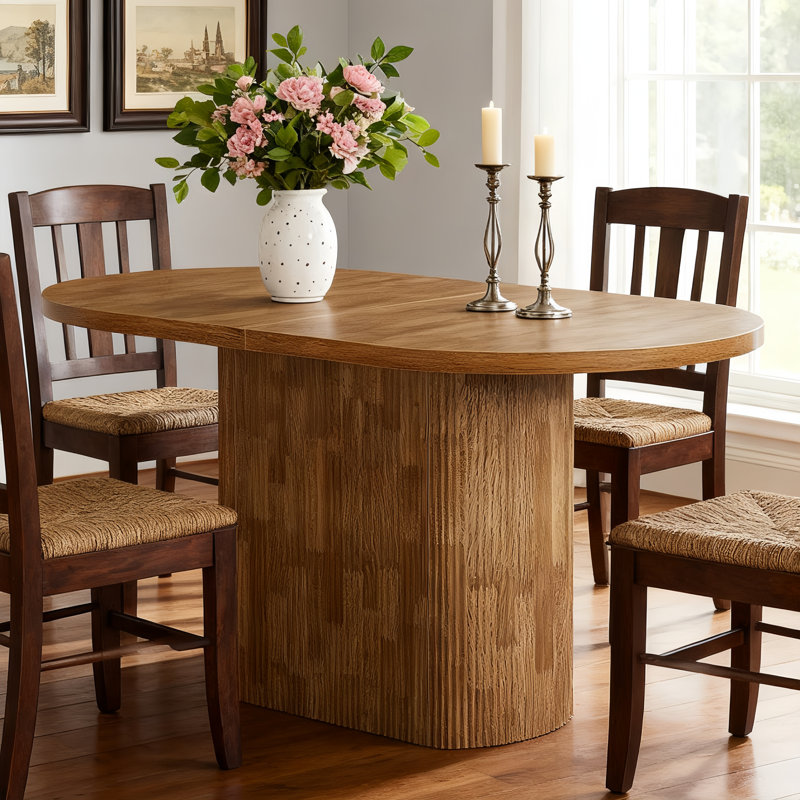 47.24" Oval Wood Dining Table With Wood Vertical Stripes Base For Dining Room, Kitchen