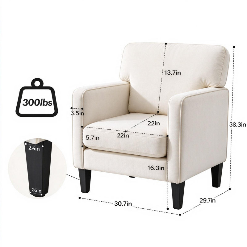 Fauteuil d'appoint rembourré moderne, canapé simple de salon, fauteuil de lecture ergonomique confortable, Blanc, 2