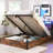Lift-Up Storage Bed Frame, Size Bed Frame With Bookcase Headboard  LED Lights, Wooden Platform Bed Frame With Charging Station, No Spring Box Needed, Rustic Brown-92133805