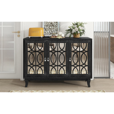 3-Door Mirrored Buffet Cabinet With Glass Doors