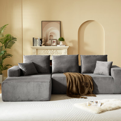 Canapé modulaire moderne en L avec méridienne, canapé Cloud, siège à 3 places, matériau en velours côtelé, assise moelleuse mi-ferme, sans assemblage, noir, mousse complète, velours côtelé noir pour chambre à coucher, salles polyvalentes