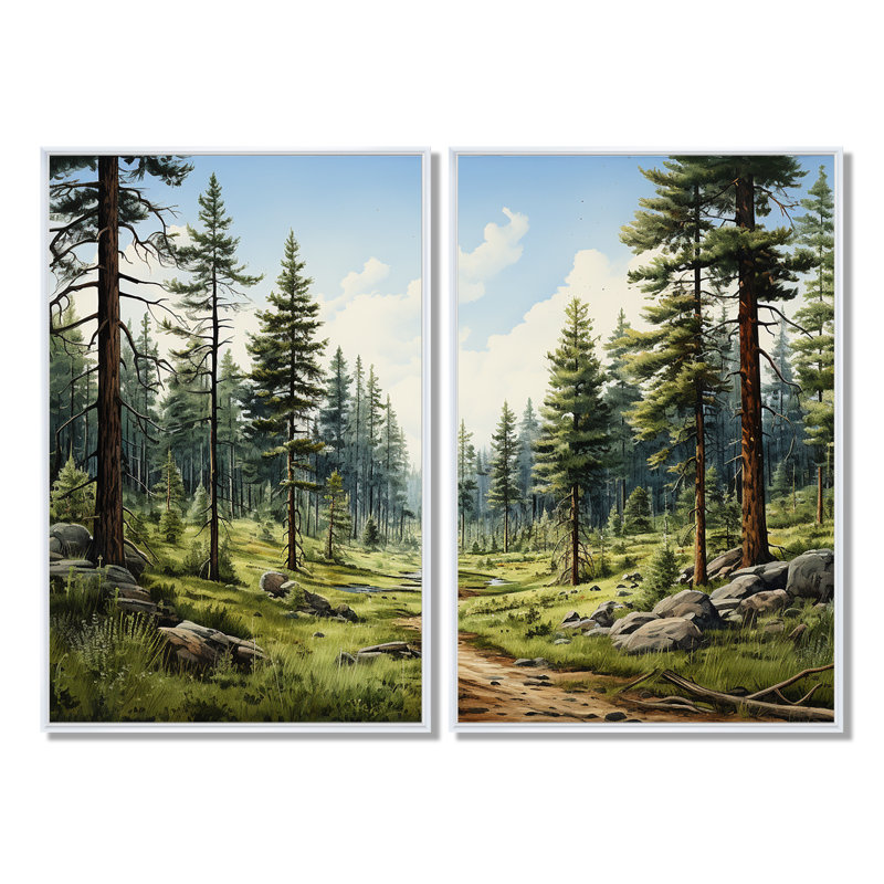 Pine Tree Whispering Pines II - Floral Tree Pine, reproduction d'art sur toile, Floater Framed Print without Mat, Blanc